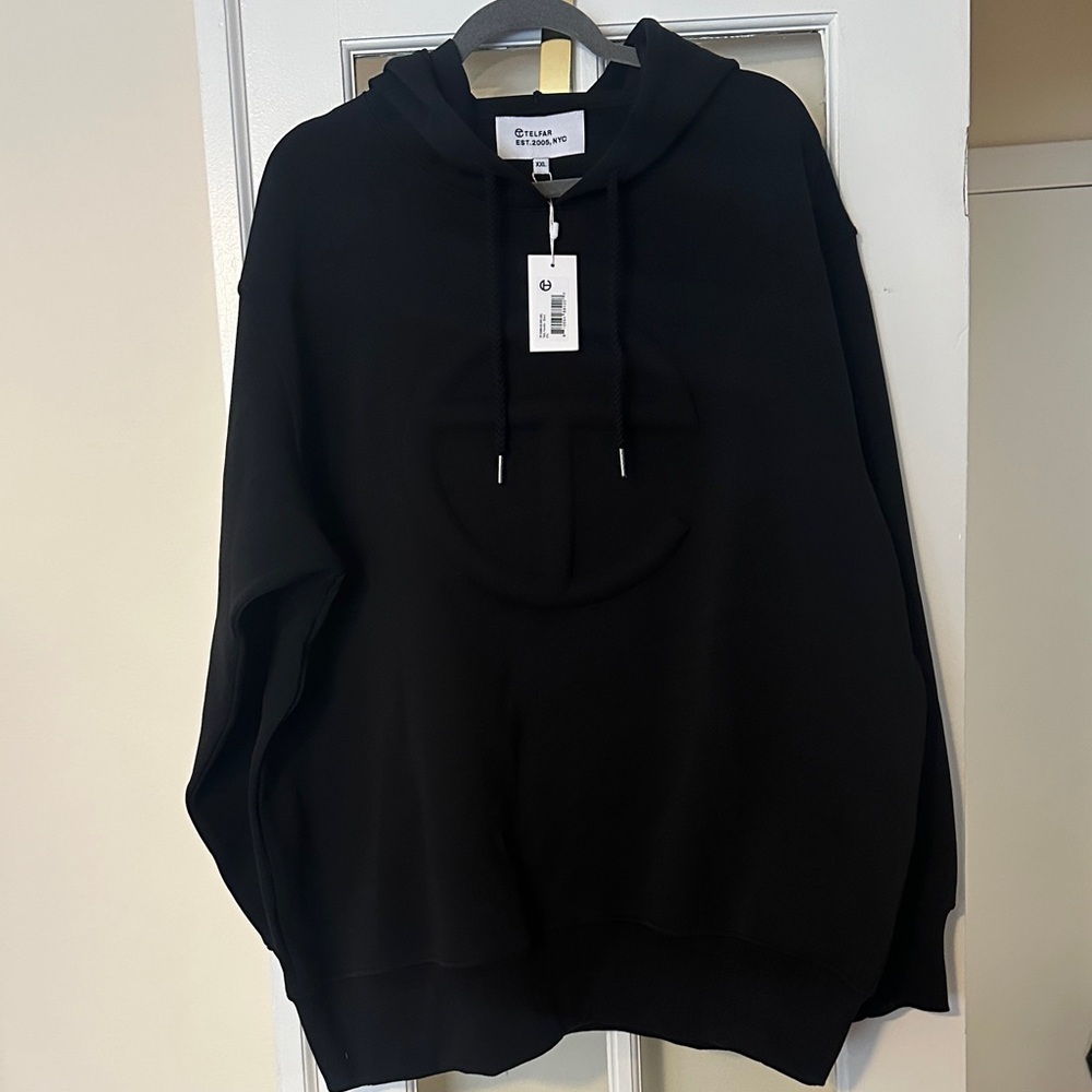 Telfar Unisex Black Oversized Embossed Logo Hoodie, NWT